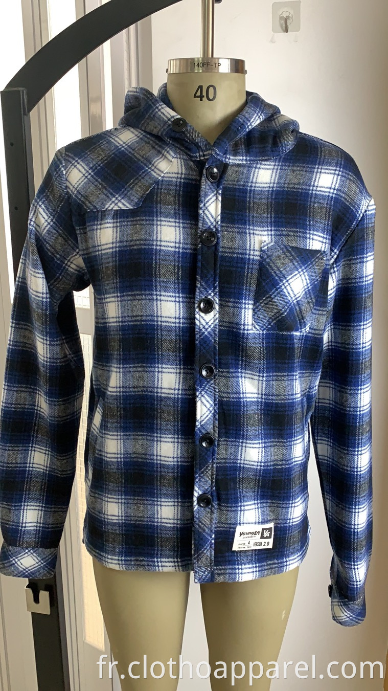 10% Wool 90% Polyester Flannel Hoody Shirt